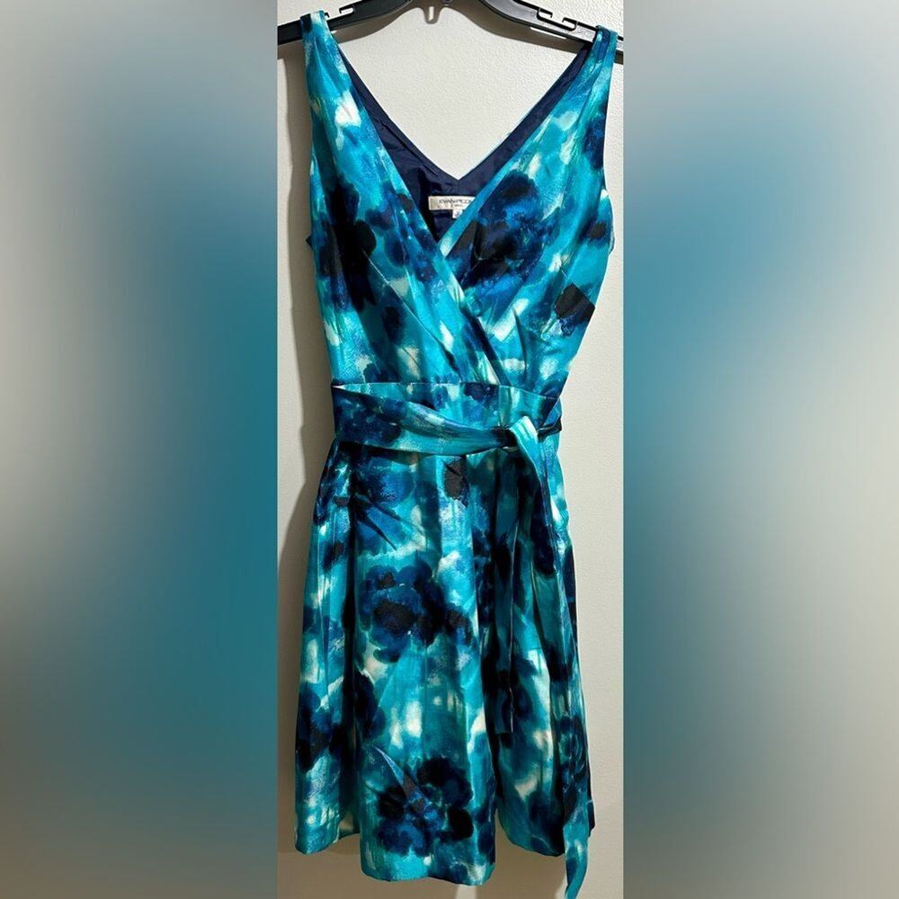 Evan Picone Blue and Black Floral Midi Dress Size 12 (1022)